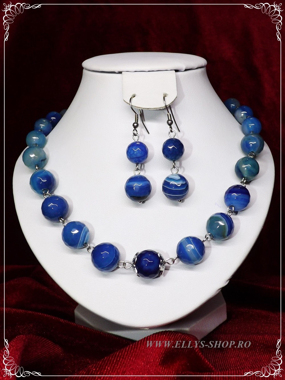 Set bijuterii handmade pietre semipretioase agate albaste