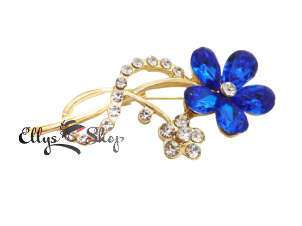Brosa eleganta floare cu strasuri si petale albastre cod 5025