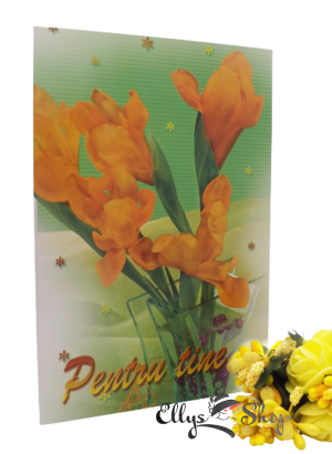 Felicitare cu plic model floral - irisi galbeni cod 5046