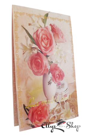 Felicitare cu plic model floral - trandafiri roz cod 5072