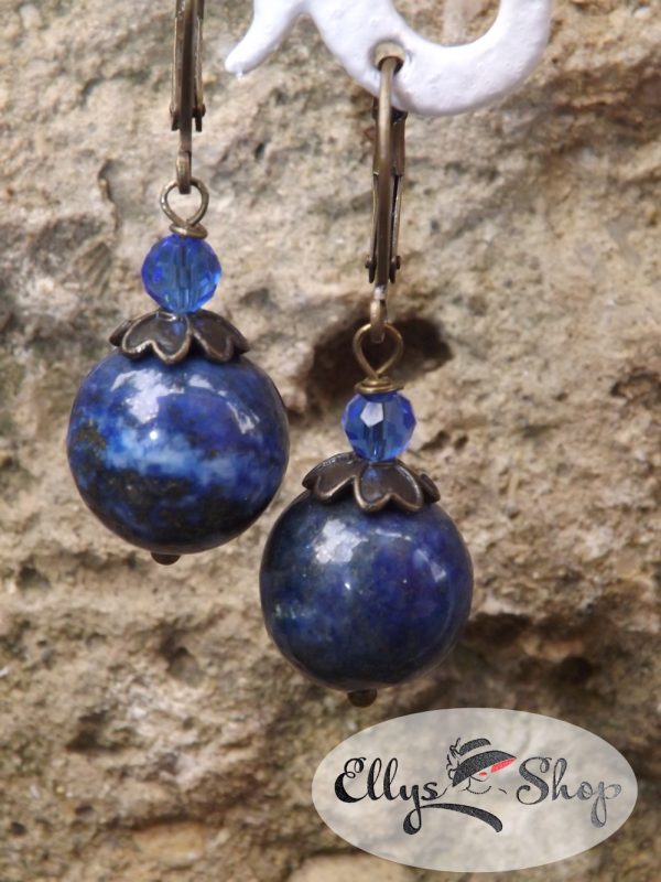Cercei handmade pietre lapis lazuli si cristale albastre