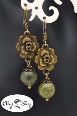Cercei pietre semipretioase jasp si accesorii bronz flori cod 5299